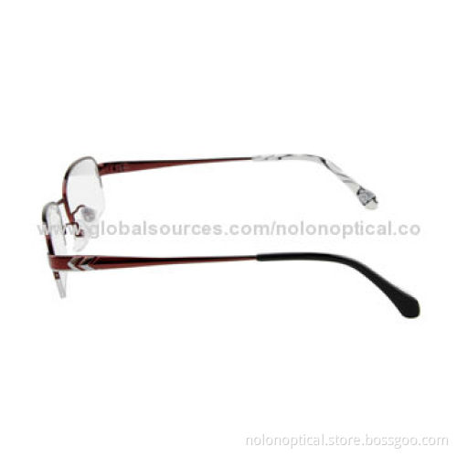 Fashion titanium half-rimless women eyeglass frames, logo can be printed